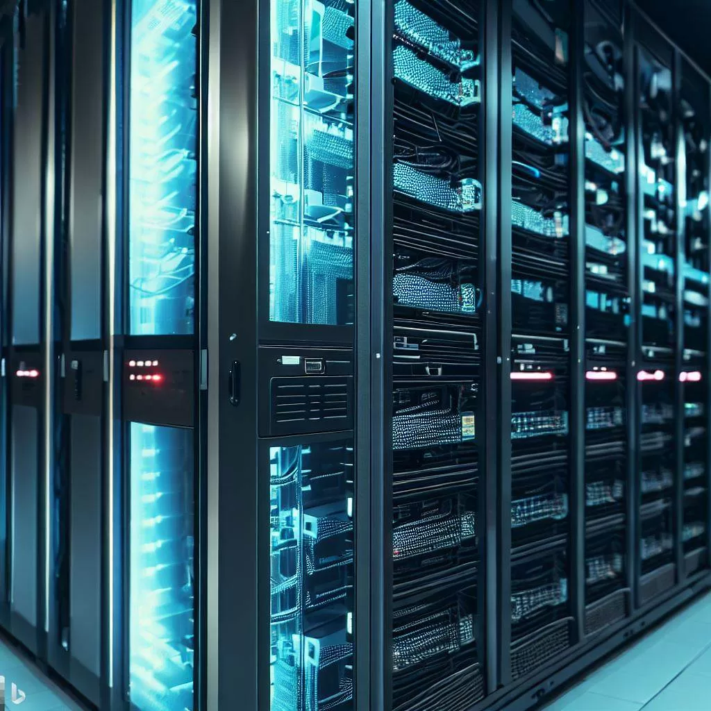 Rack de computadores em um datacenter
